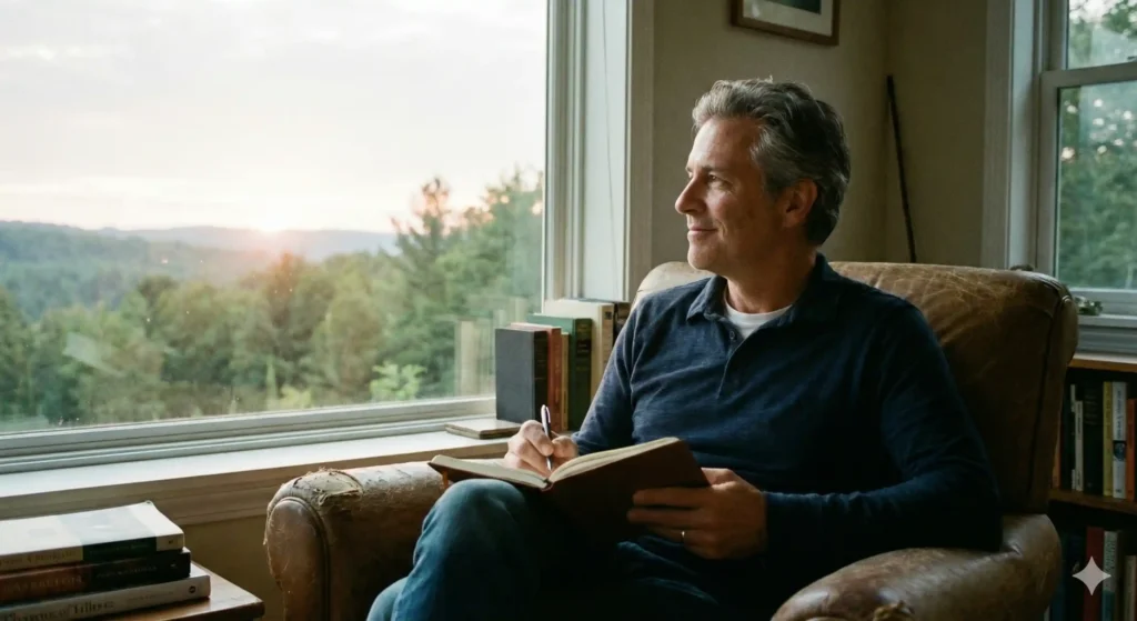 Divorced individual reflecting on the past and looking forward to a new future