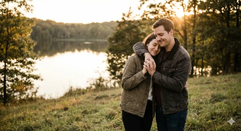 Couple reconnecting after resolving a conflict