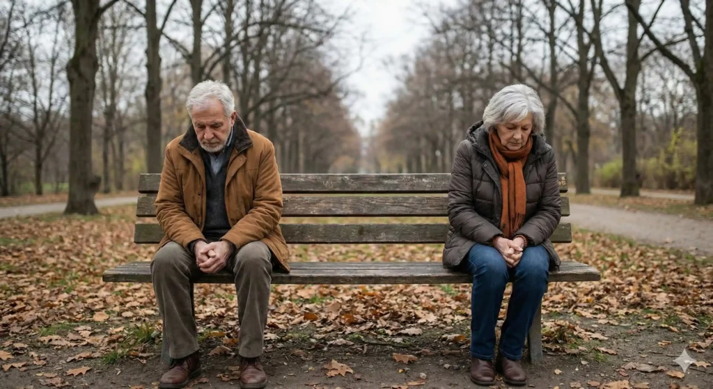 Older couple reflecting on separation, illustrating the rise of gray divorce