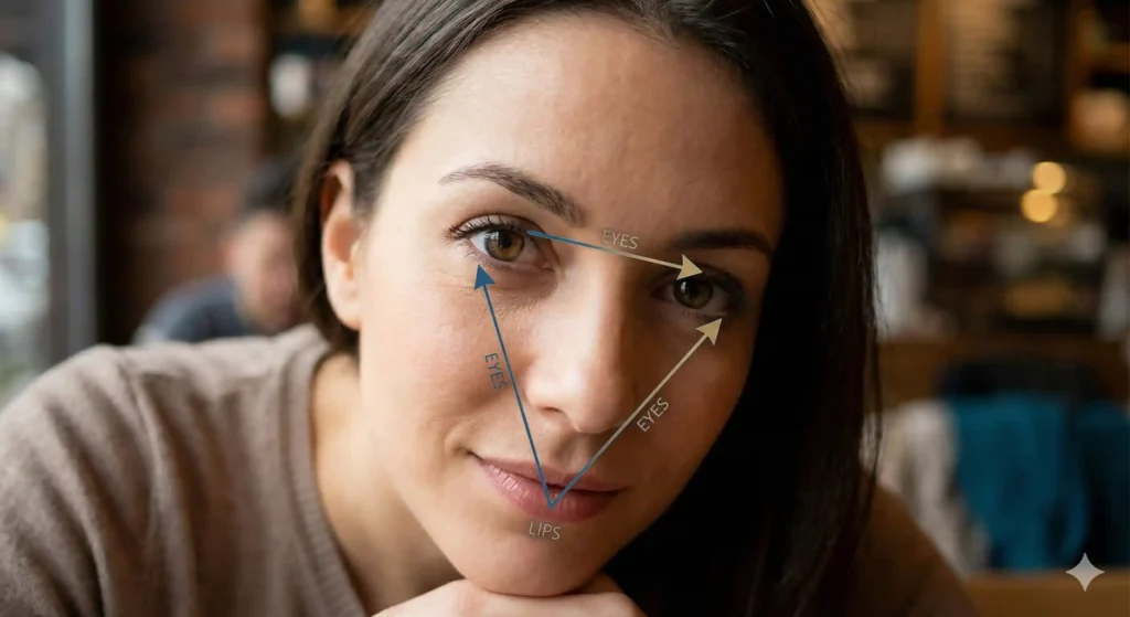 The triangle gaze method showing eye contact shifting to lips as a sign of attraction